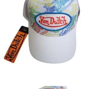 Von Dutch All Over Patch Logo Trucker Hat Y2K Style Baseball Hat Multicolor NWT